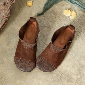 Leather Handmade Loafers Women Low Heel Soft Sole Flats Casual Slip On Barefoot Shoes Grey/Coffee