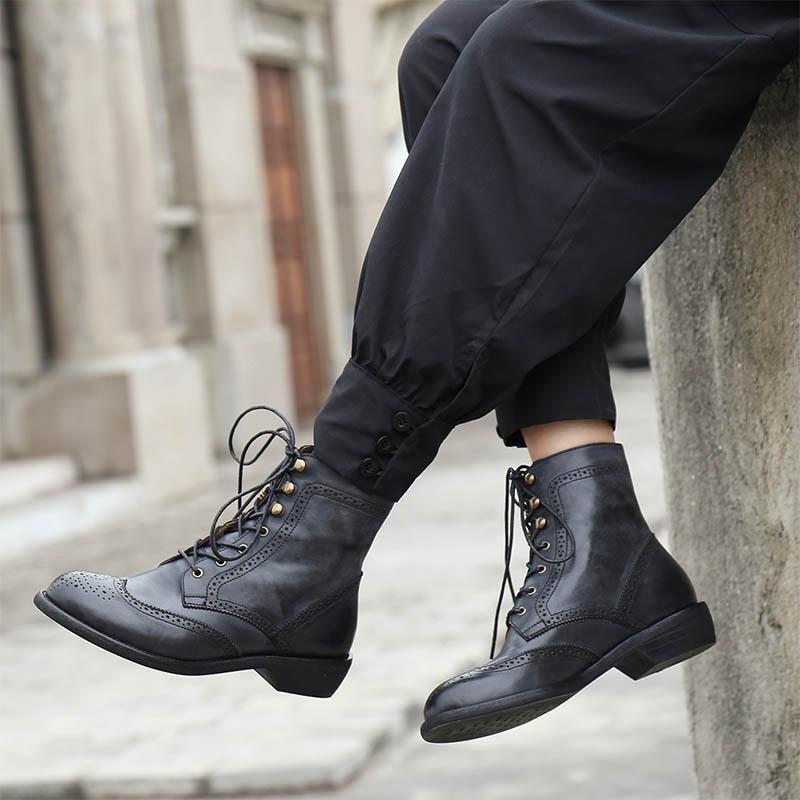 Handmade Wingtip Shoes Leather Martin Boots Block Carving Brogue Ankle Boot For Women Black/Coffee - Image 3