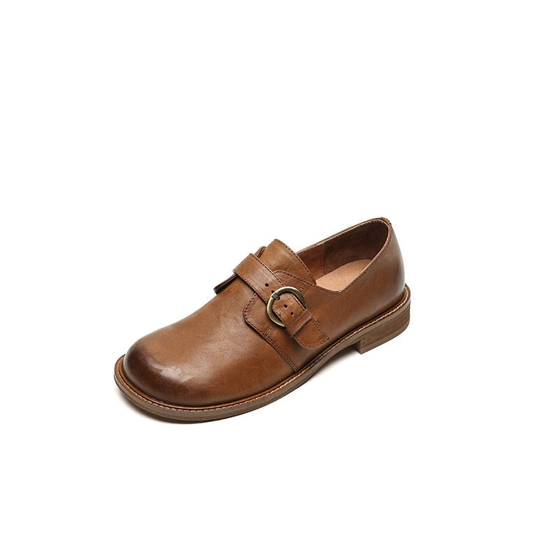 Preppy Style Womens Soft Leather Monk Strap Loafers in Black/Brown - Image 11