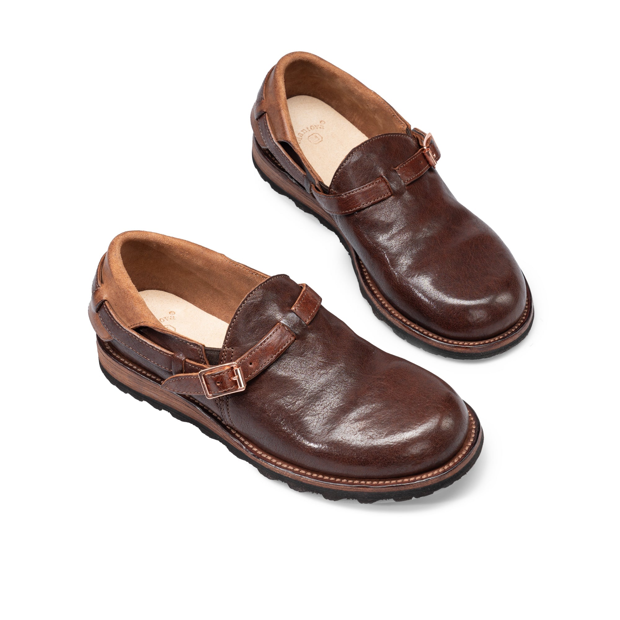 Middle English-Womens Handmade Full Grain Horse Leather Flat Loafers - Black/Coffee - Image 10