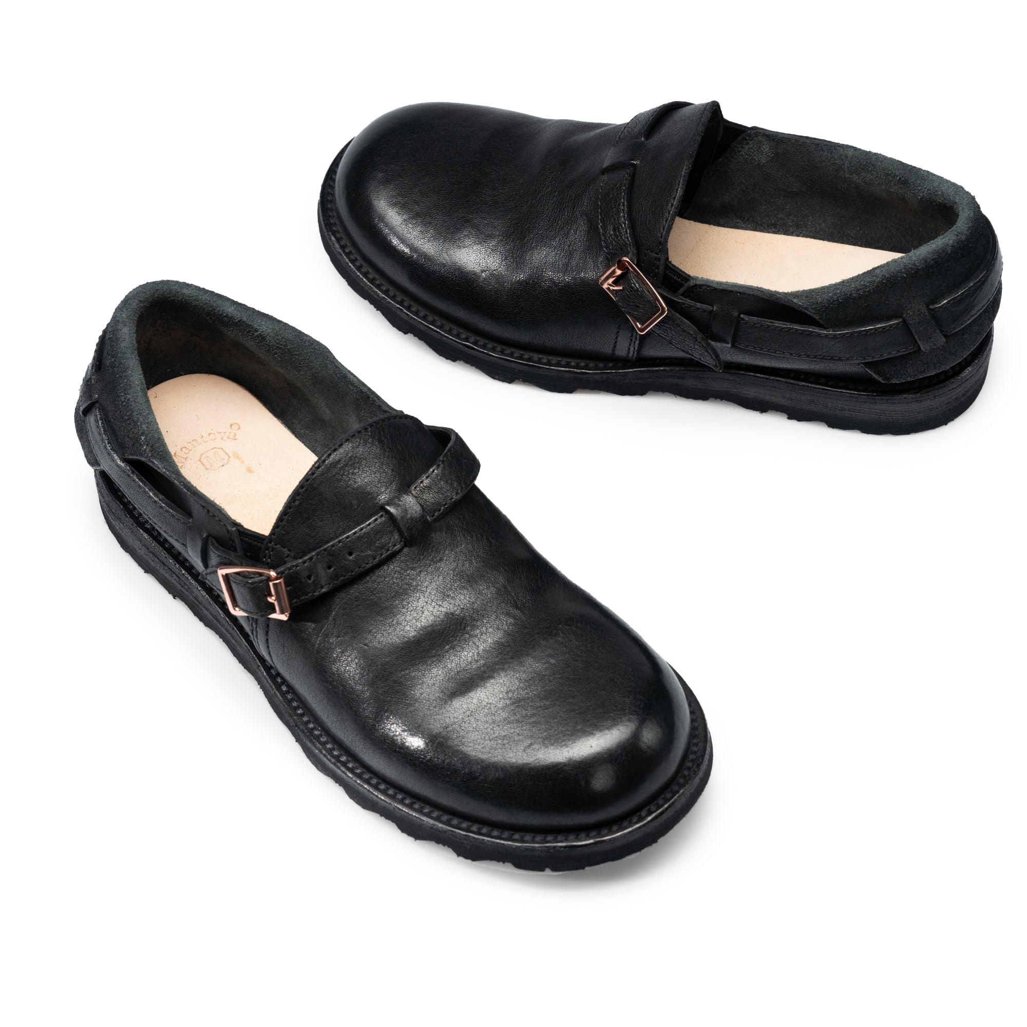 Middle English-Womens Handmade Full Grain Horse Leather Flat Loafers - Black/Coffee - Image 11