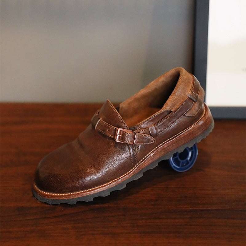 Middle English-Womens Handmade Full Grain Horse Leather Flat Loafers - Black/Coffee - Image 7