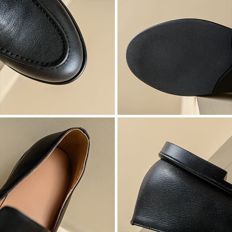 Minimalist Women's Cow Leather Flats Slip On Casual Loafers in White/Black - Image 11