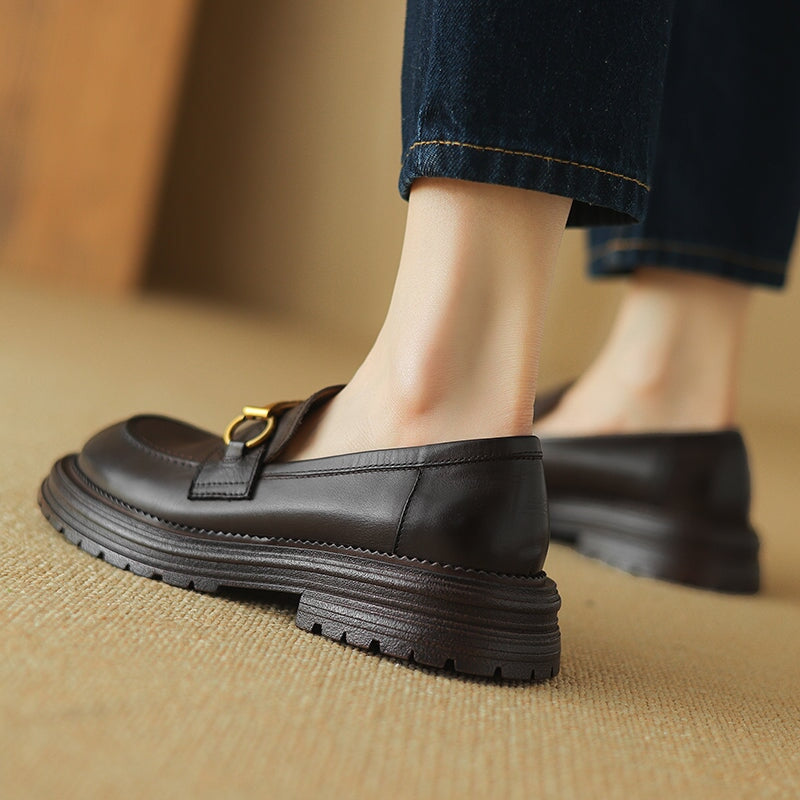 Vintage Horsebit Leather Penny Loafers for Women Slip-On Platform Shoes in Dark Brown/Dark Khaki - Image 9