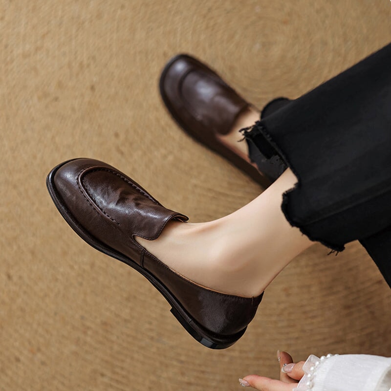 British Style Women Flats Slip On Leather Loafers in Brown/Coffee/Black - Image 4