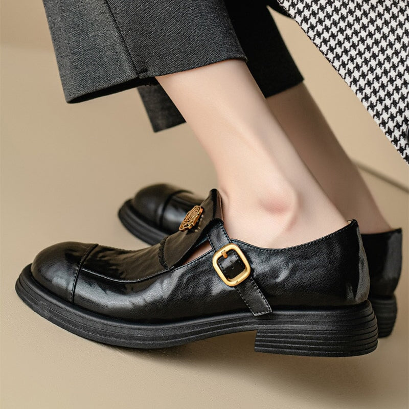 Handmade Leather Round Toe Loafers For Women In Black/Coffee - Image 5