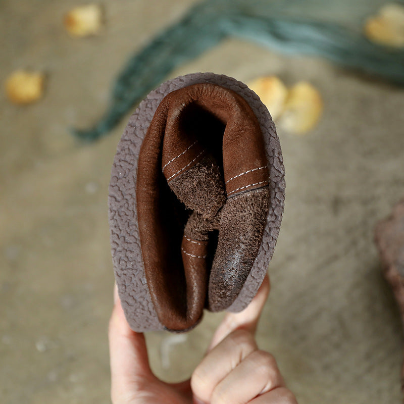 Leather Handmade Loafers Women Low Heel Soft Sole Flats Casual Slip On Barefoot Shoes Grey/Coffee - Image 3