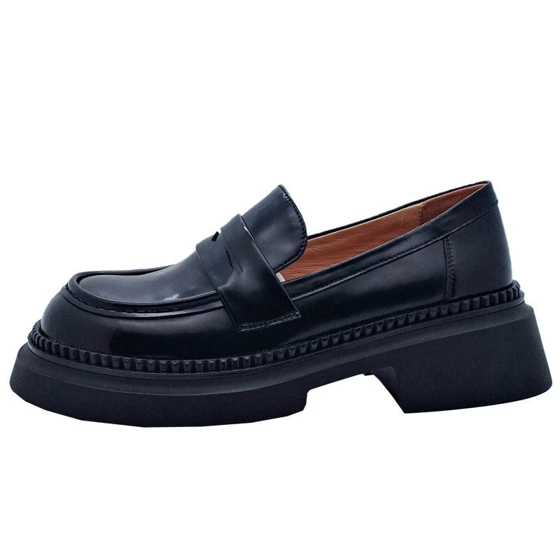 Round Toe Leather Penny Loafers for Women in Coffee/Black - Image 8