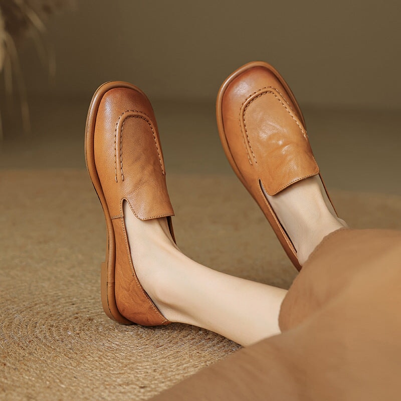 British Style Women Flats Slip On Leather Loafers in Brown/Coffee/Black - Image 5