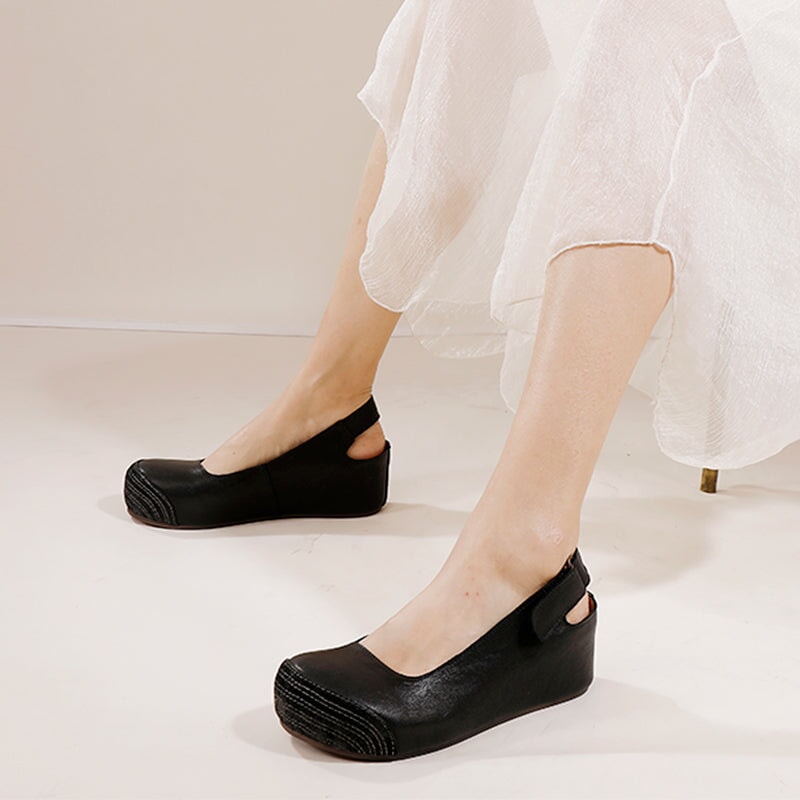 Handmade Leather Chunky Sandals Closed Toe Slingback in Khaki/Black/Red - Image 4