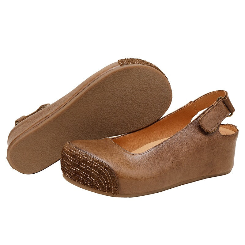 Handmade Leather Chunky Sandals Closed Toe Slingback in Khaki/Black/Red - Image 9