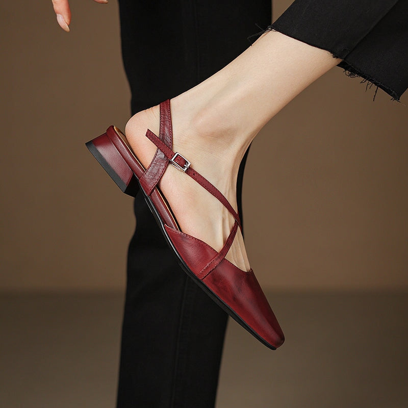 Handmade Vintage Leather Cross Straps Slingback Sandals in Apricot/Purple/Wine Red - Image 9