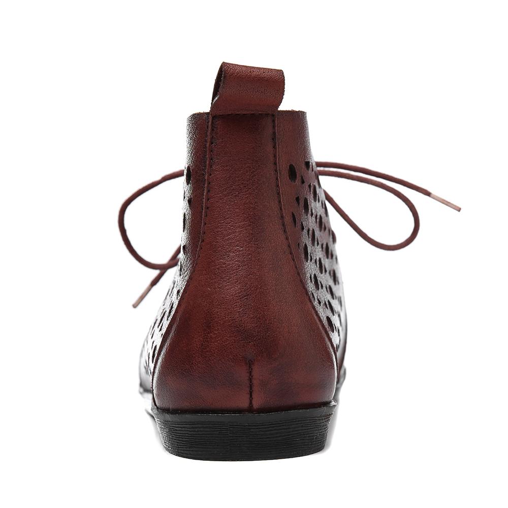 Handmade Retro Leather Lace Up Summer Sandals For Women Open Toe Coffee/Black/CoffeeNew/BlackNew - Image 5