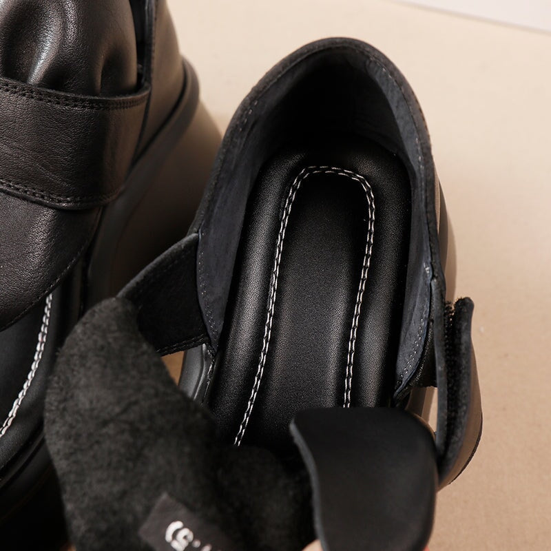 Cow Leather Platform Flip-Flop Sandals with Velcro Strap 55mm Thick Sole in Black - Image 7